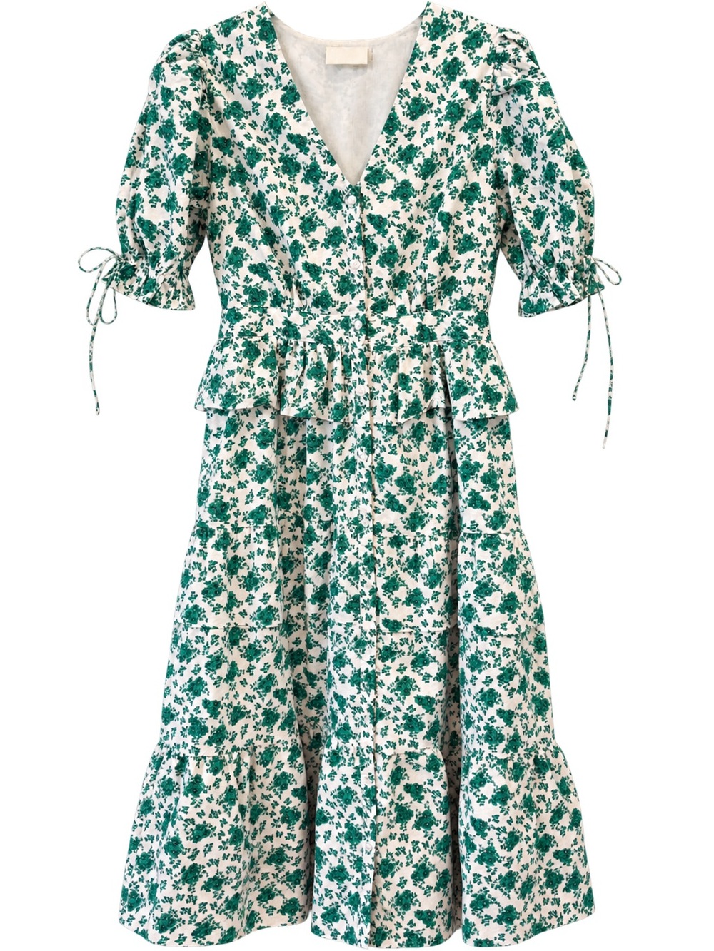 HYACINTH HOUSE Green and White Floral Puff-Sleeve Dress